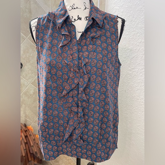 Cabi Dark Teal/Burnt Orange Sleeveless Top with Ruffles. Like New! Size Small. - Picture 1 of 5